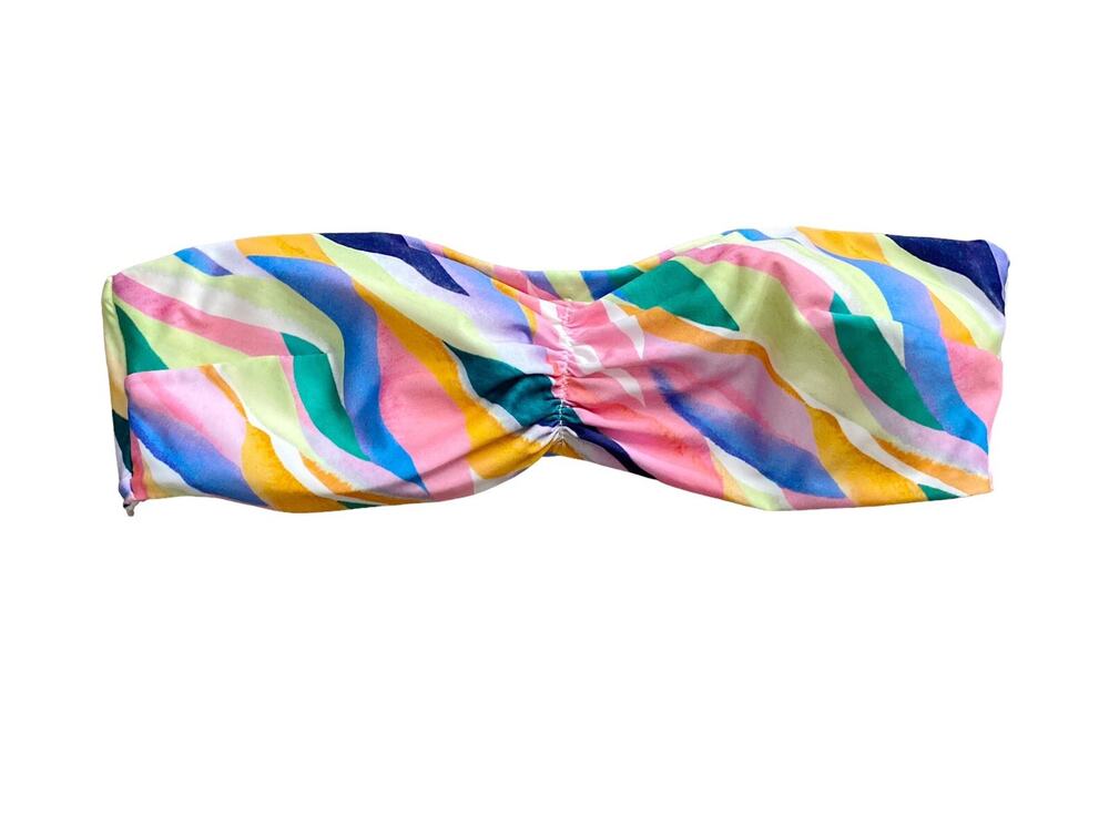 H&M Bikini Top Womens 10 Multicolor Bandeau Strapless Ruched Tropical Swimwear